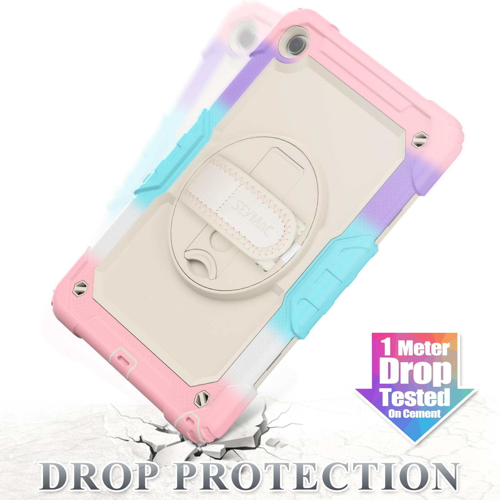 Seymac Stock 360 Hand Strap Shockproof Case For Samsung Galaxy Tab A9 Plus 11 Inch, Yellowish+Pink
