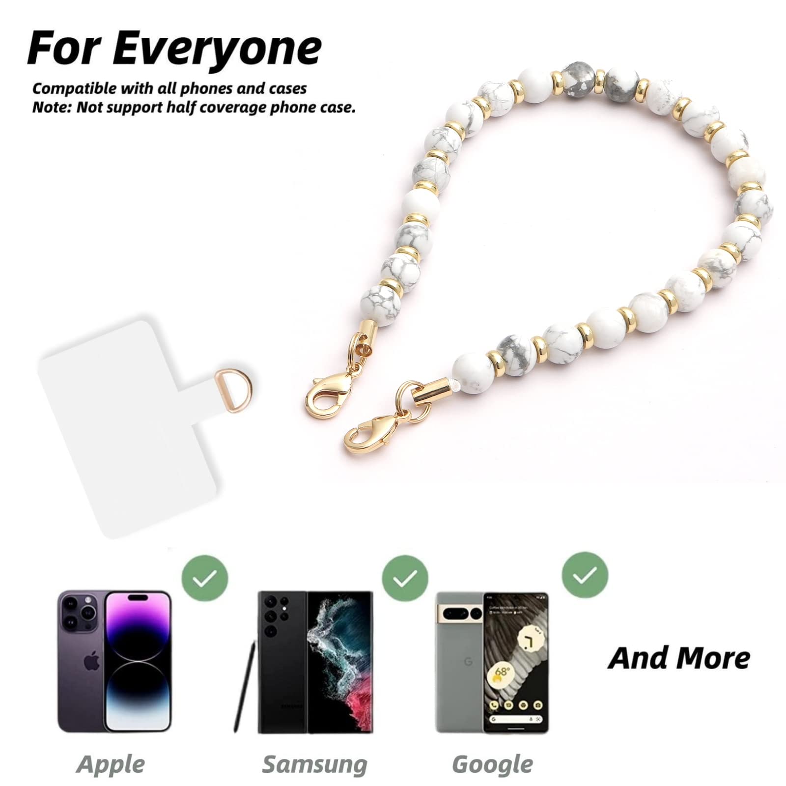 Lostars Marble Beaded Iphone Wrist Strap,Detachable Phone Bracelet Strap With Tether Tab,Hands Free Phone Wristlet Strap (Marble