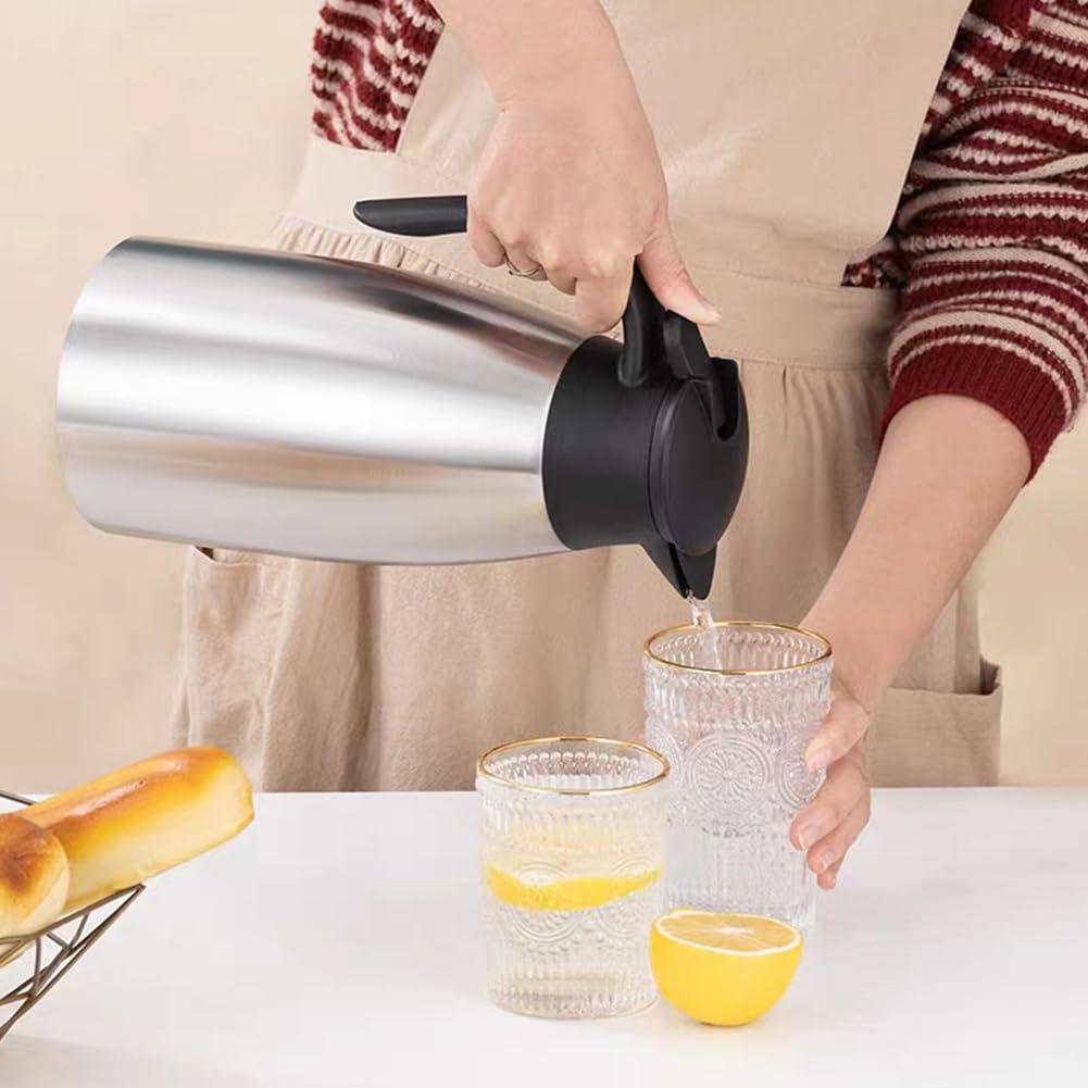 Thermal Coffee Carafe 70 Oz / 2L Insulated Stainless Steel, Coffee Carafes Double Walled Vacuum Pot Flask   Hot Beverage Dispens