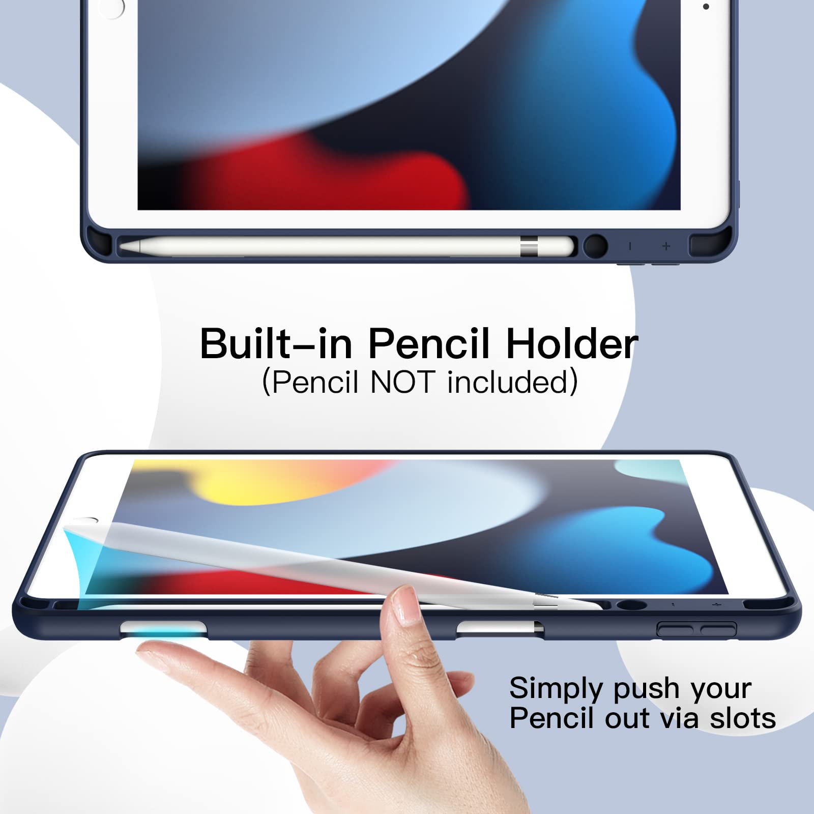 Jetech Case For Ipad 10.2 Inch 2021/2020/2019 (9Th/8Th/7Th) Model With Pencil Holder, Slim Tablet Cover With Soft Tpu Back, Auto