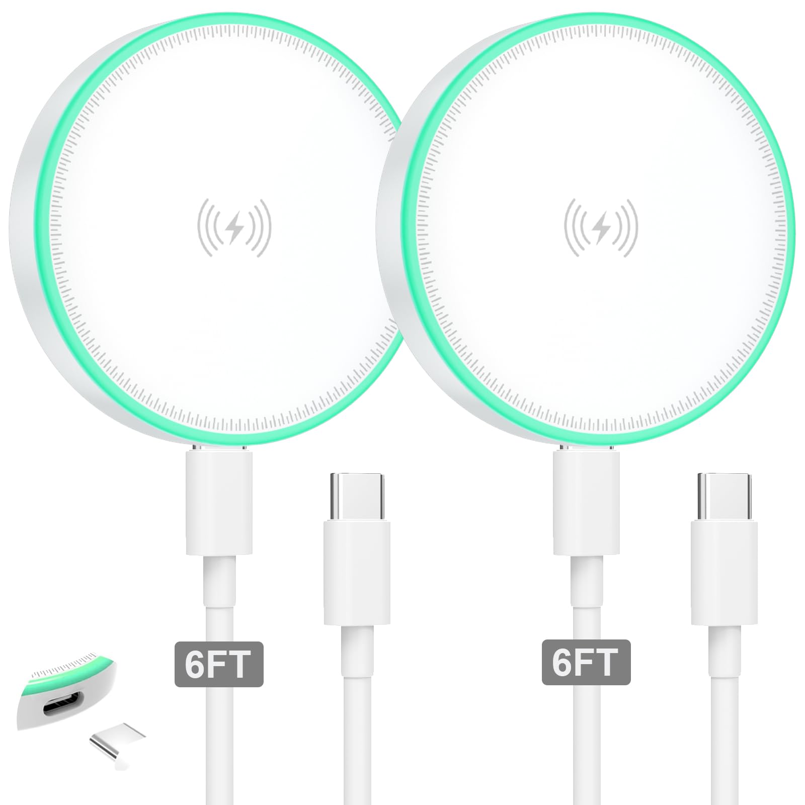 Magsafe Charger 2Pack 15W Magnetic Wireless Charger Fast Charging Pad With 6Ft Usb C To Usb C Cable Compatible With Iphone 16/15