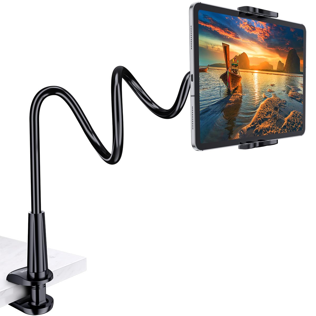 Tryone Gooseneck Tablet Holder Stand for Bed Adjustable Flexible Arm Tablets Mount Clamp on Table Compatible with iPad Air Mini | Galaxy Tabs | Kindle Fire | Switch or Other 4.7 10.5' Devices