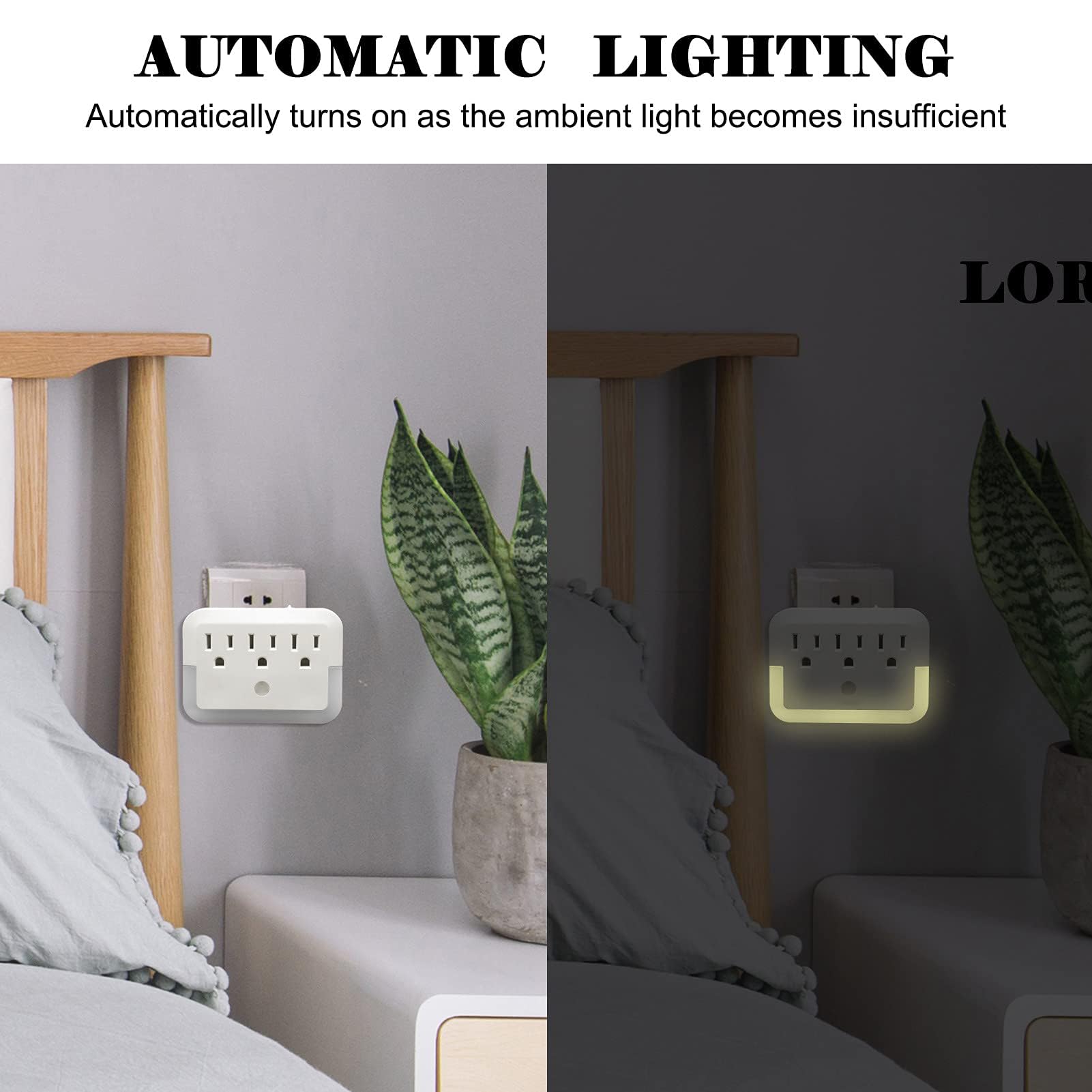 Multi Outlet Wall Adapter 3 Ac Outlet Extender With Warm White Led Light Sensing Outlet Night Light Multi Outlet Portable Chargi