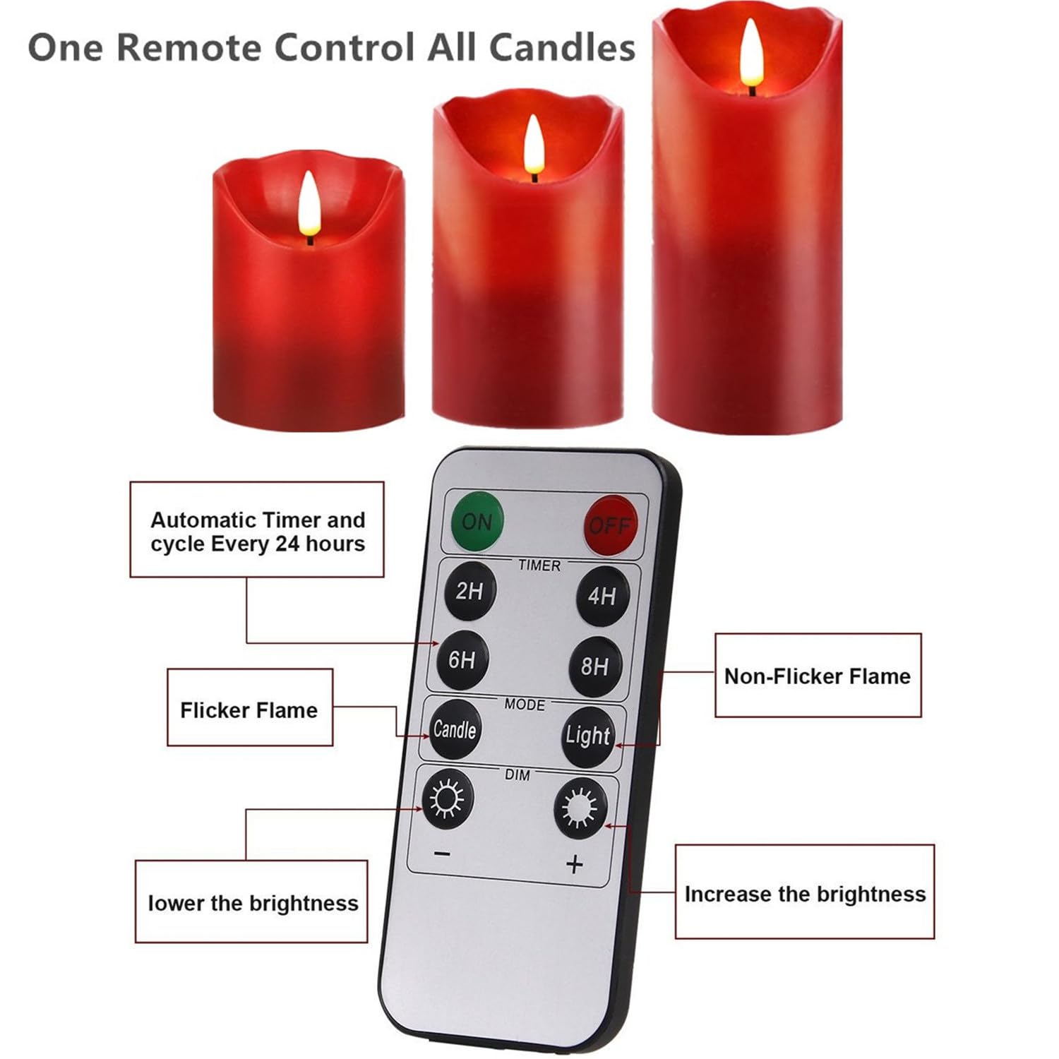 Gbateri 3 Pcs Red Flickering Flameless Candles   Dripless Real Wax Pillar Led Candle Lights   Battery Operated Candles   Dancing
