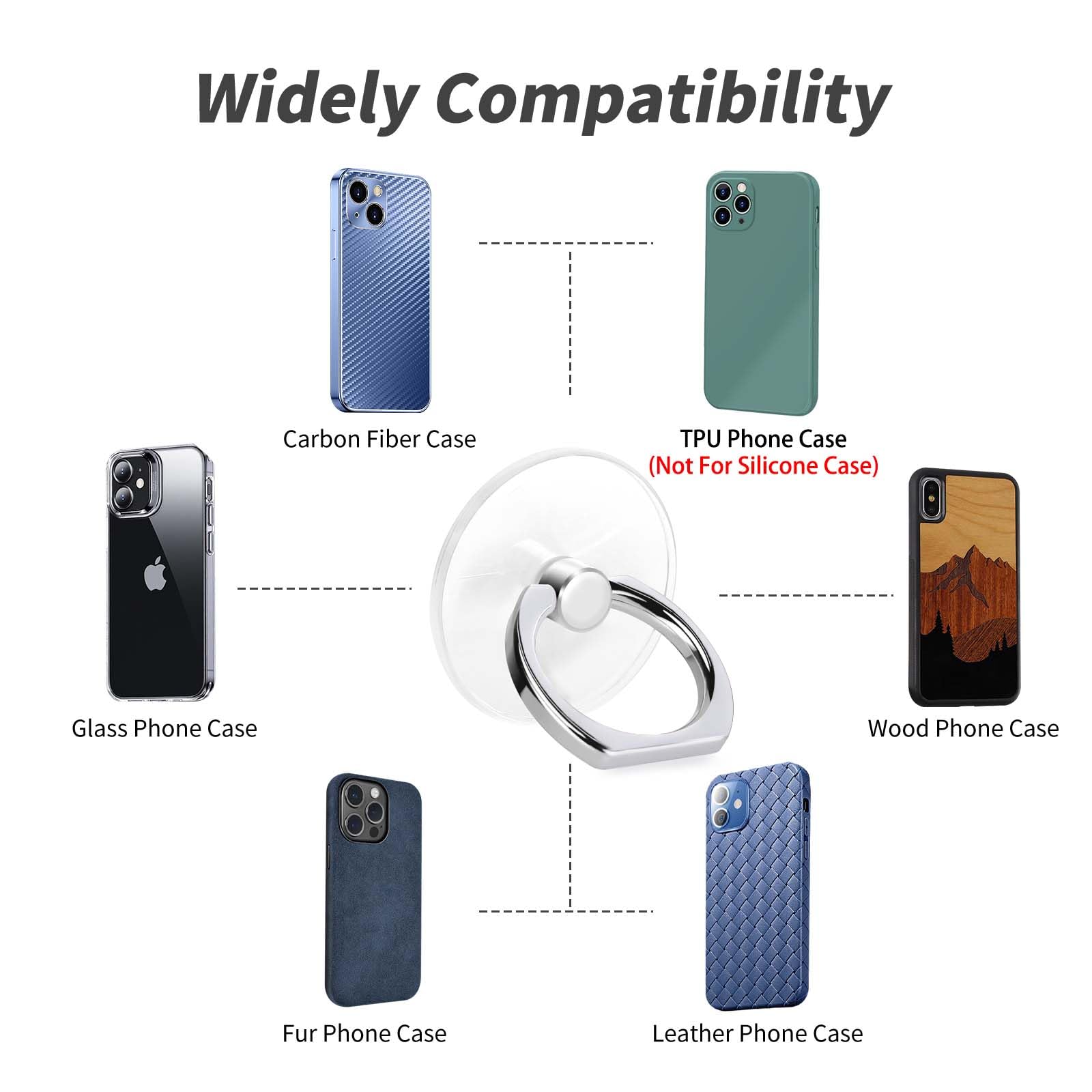 Jsoerpay Clear Phone Ring Holder 2 Pack, Transparent Cell Phone Ring Grip 360Rotation Finger Ring Stand, Phone Kickstand Compati