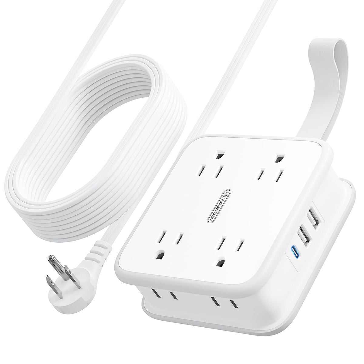 Ntonpower Extension Cord With 3 Usb Ports, 8 Widely Spaced Outlets Flat Extension Cord 6 Feet, Small Wall Mount Power Strip, Ext