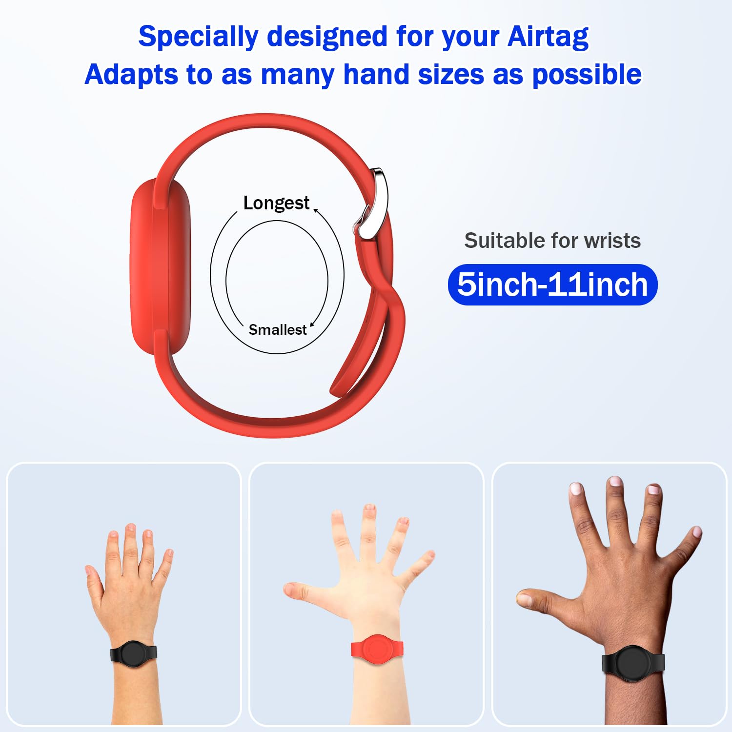 R-fun Waterproof Air Tag Bracelet Soft Silicone Black/Red (2 Pack)