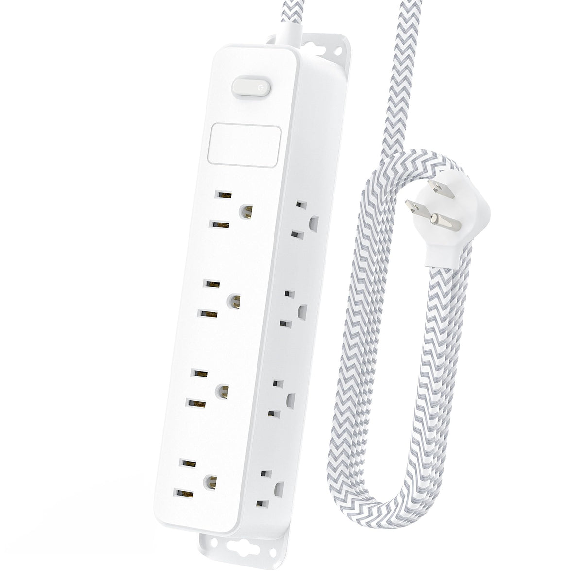 Dyzyclical Surge Protector Power Strip, 5Ft Braided Flat Plug Extension Cord, 12 Ac Outlets, 3 Sided Surround Design, 1700 Joule