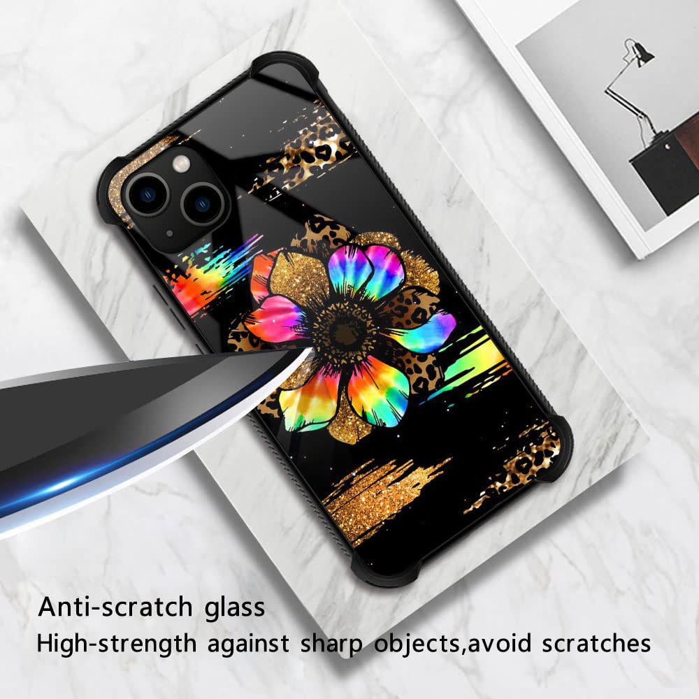 ZHEGAILIAN iPhone 13 Pro Case Colorful Shiny Flowers Organic Glass Anti-Scratch Gradient Butterfly