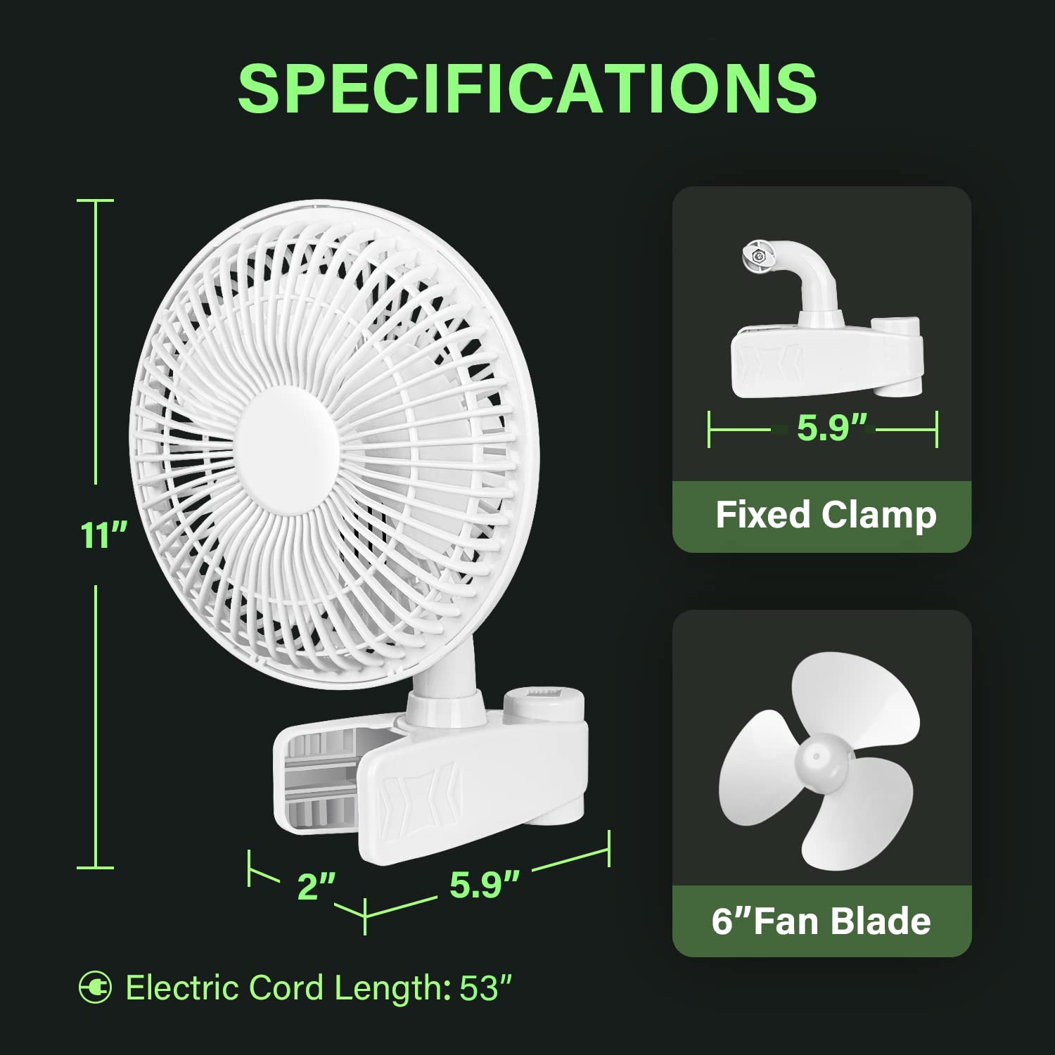 Healsmart Clip Fan, 6 Inch Grow Tent Fan, Monkey Fan, Wall Mount Fan With Adjustable 90 Angles, 15W, 2 Speeds Control, 1 Pack
