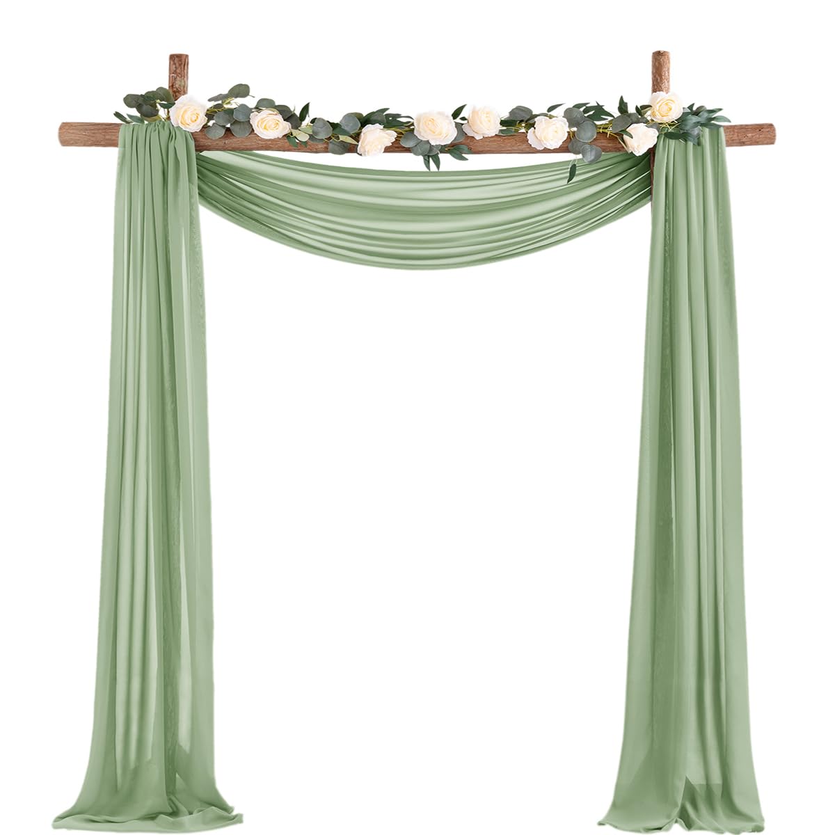 Socomi Wedding Arch Draping Fabric 1 Panel 29'' X 19Ft Sage Green Sheer Chiffon Curtain Drapes 6 Yards For Wedding Ceremony Birt