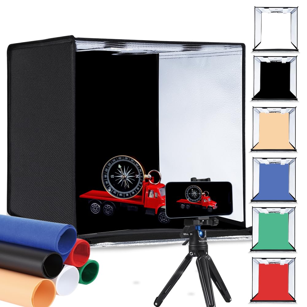 Light Box Photography, Puluz 16'' Portable Photo Studio Light Box With 64 Led Lights &6 Color Backdrops Professional Photography