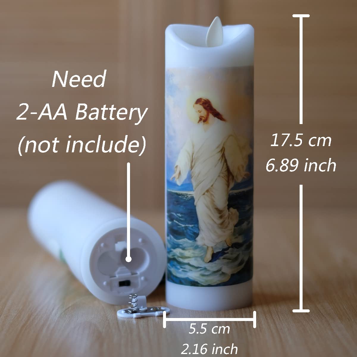 Nonno & Zgf Moving Wick Jesus Flameless Prayer Candle, Real Wax, God Devotion Bright Flickering Candles With Remote Timer Functi