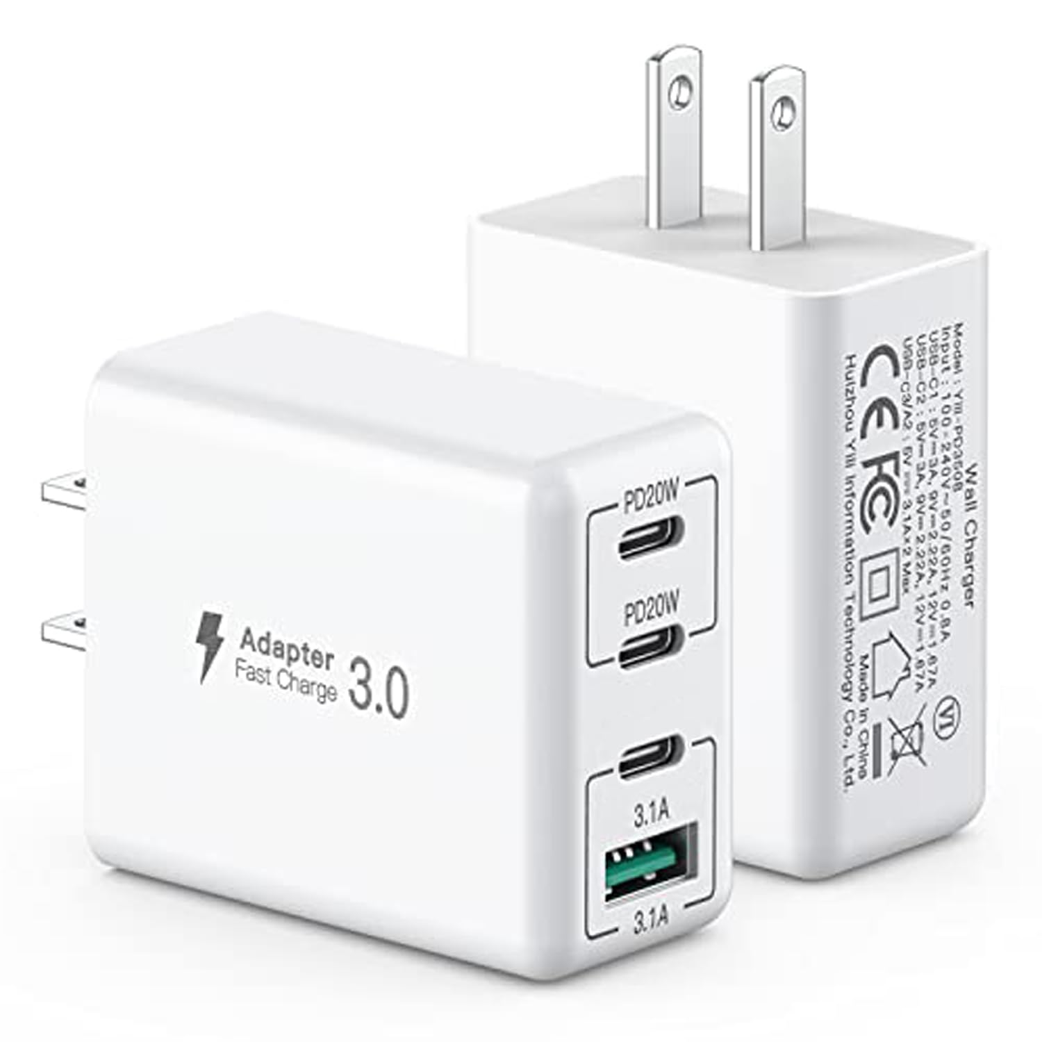 [2 Pack] 40W USB C Charger, 4-Port USB C Charger Block Fast Charging Block PD+QC Wall Plug Type C Charging Plug Compatible with 