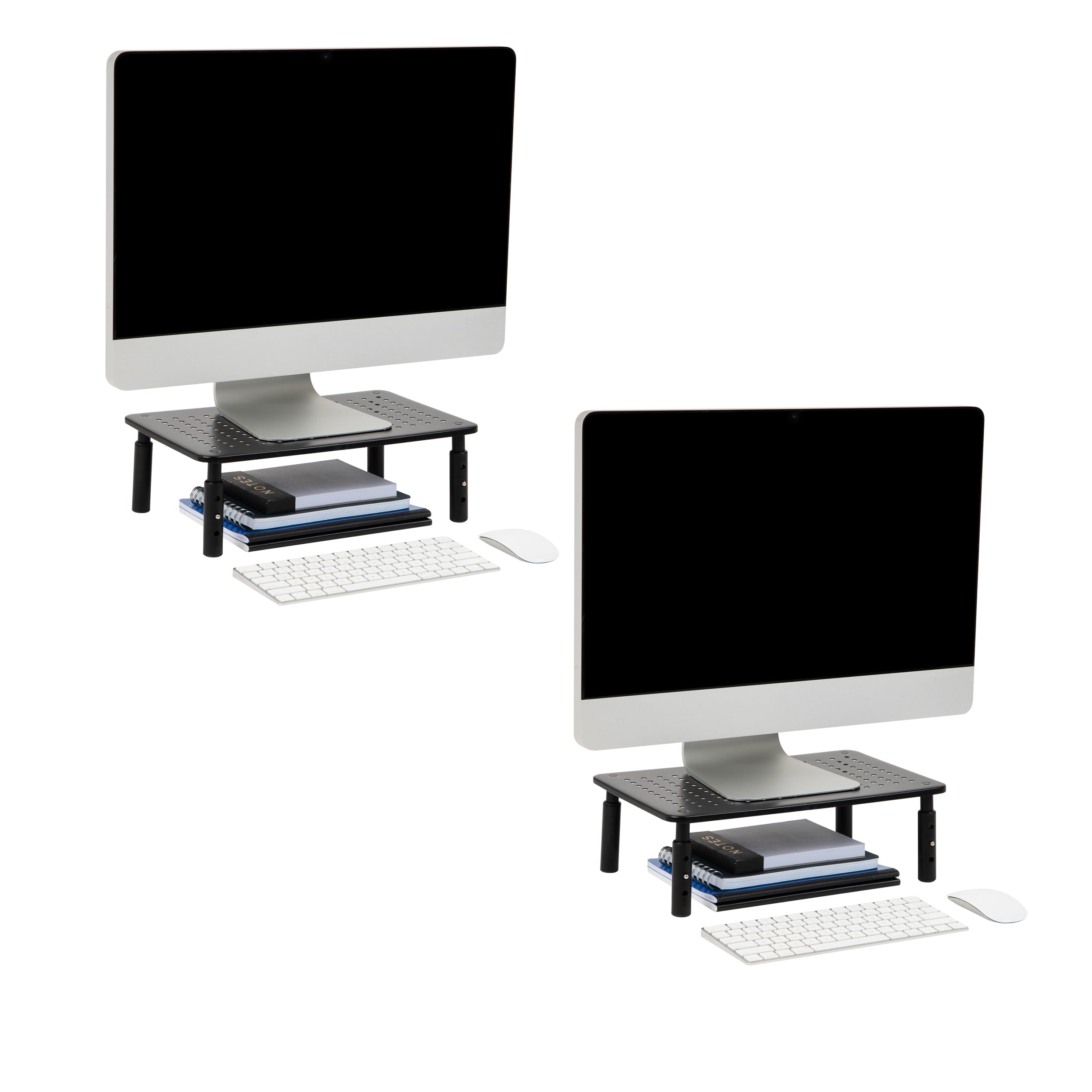 Mind Reader Monitor Stand, Set Of 2, Height Adjustable, Ventilated Laptop Riser, Metal, 14.5'' L X 9.25'' W X 4 5.5'' H, Black