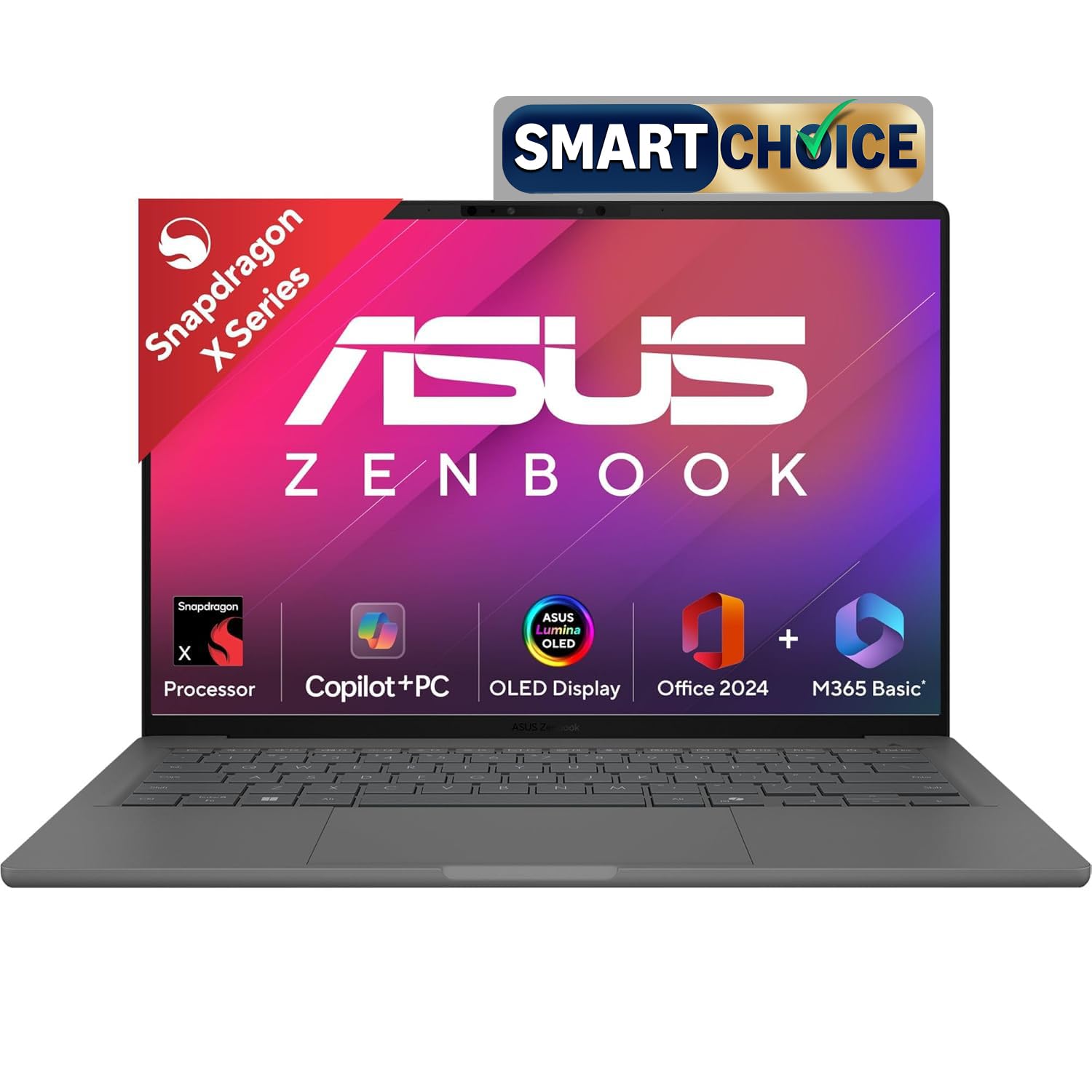 ASUS Zenbook A14 OLED (2025),Smartchoice,Qualcomm Snapdragon X,Copilot+PC,0.9kg LightWeight,14(35 cm),32hrs Battery Life*,16GB