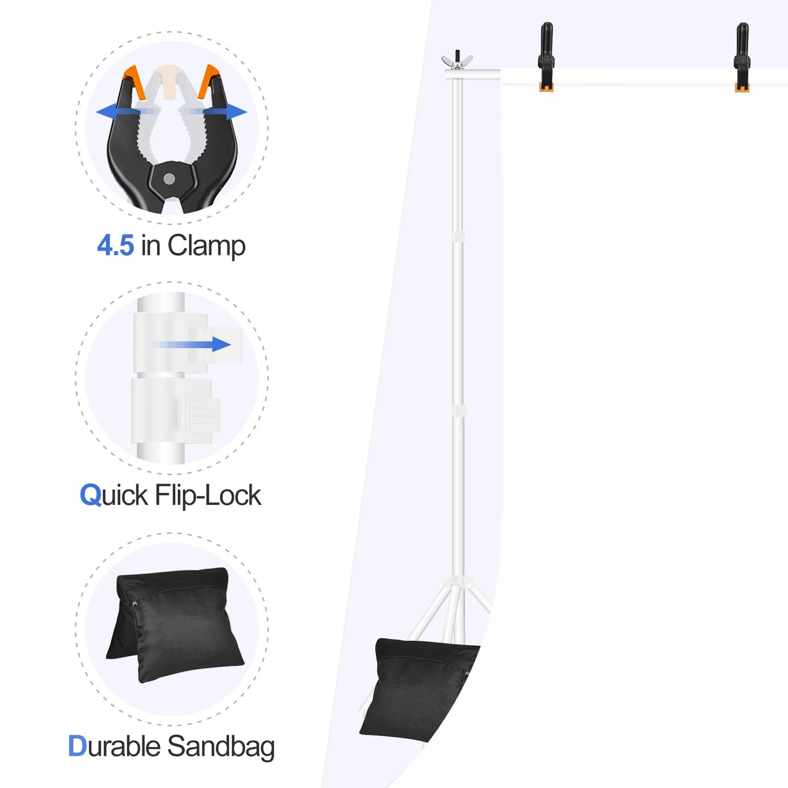 Emart Backdrop Stand 10X7Ft(Wxh) Photo Studio Adjustable Background Stand Support Kit With 2 Crossbars, 8 Backdrop Clamps,2 Sand