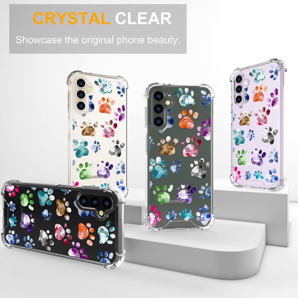 Endiy Samsung Galaxy S23 Case Cute Dogs Paws For Women Girls Girly Designer Phone Case Clear With Design,Case Compatible With Sa