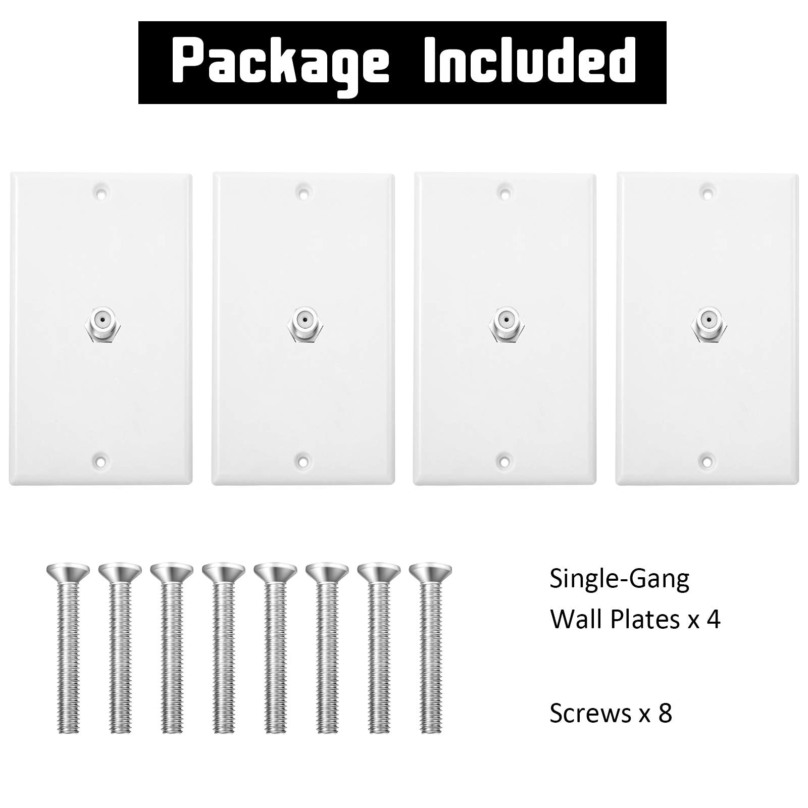 4 Pieces Coax Wall Plate 1 Port Tv Cable Wall Plate F Connector Wall Plate Single Gang Video Wall Jack Wall Plates (White)