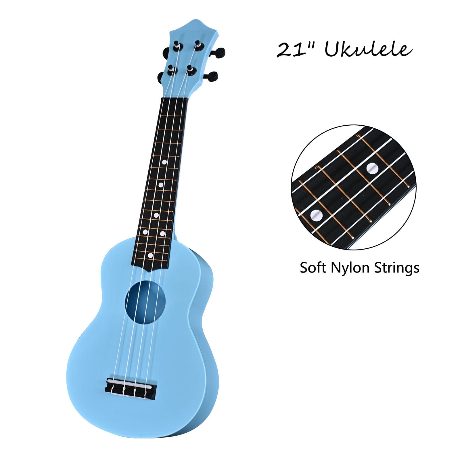 Kids Toy Ukulele 21 Inch Soprano Ukelele,Musical Instrument, Ukulele Toy Gift For Children Beginners With Bag Picks Strings (Lig