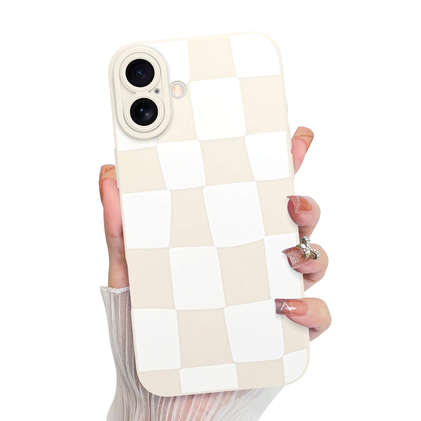 KANGHAR Compatible with iPhone 16 Case, Silicone Checkered Cute Pattern, Camera Protection Soft Slim Phone Case for Girls Women 