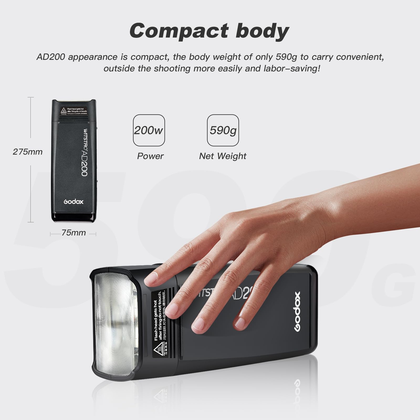 Godox Ad200 Pocket Flash Speedlite 200W Ttl Monolight Strobe 2.4G 1/8000 Hss With 2900Mah Li Ion Battery And Bare Bulb Recycle I