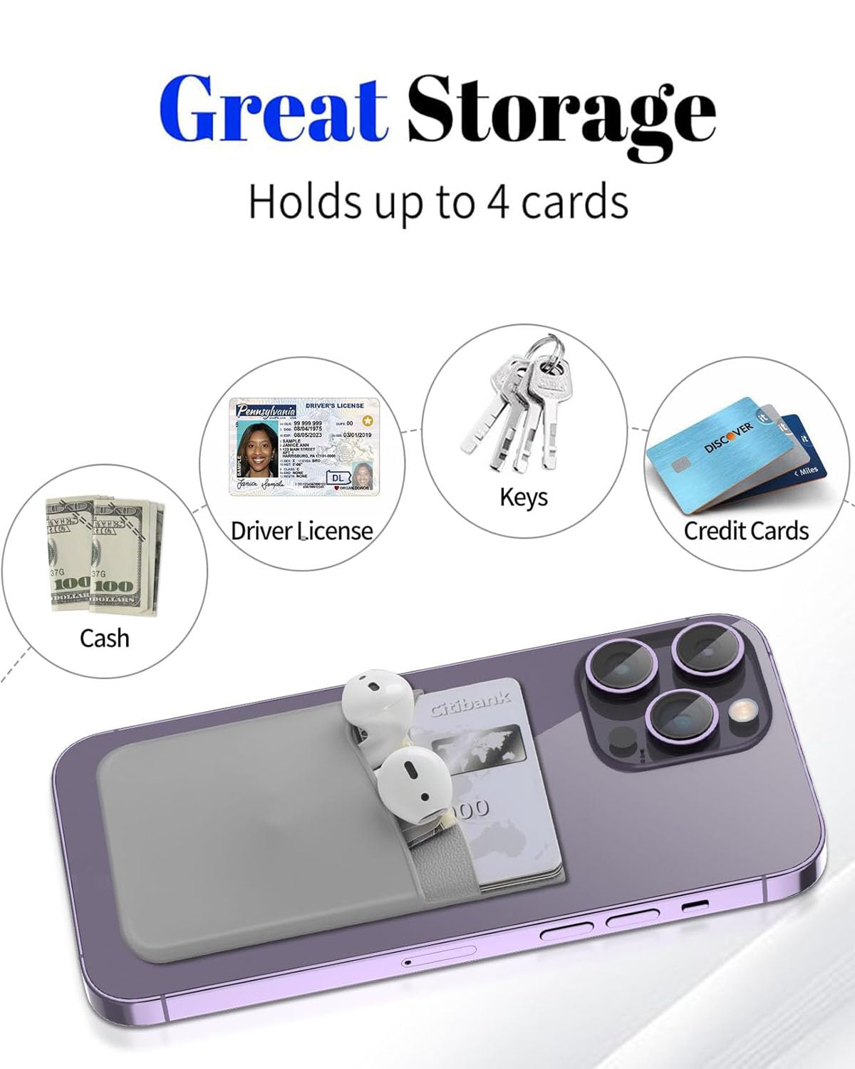 Biajiya Phone Card Holder, Cell Phone Pouch Stick On Id Credit Business Silicone Card Sleeve Pocket Compatible With All Smartpho