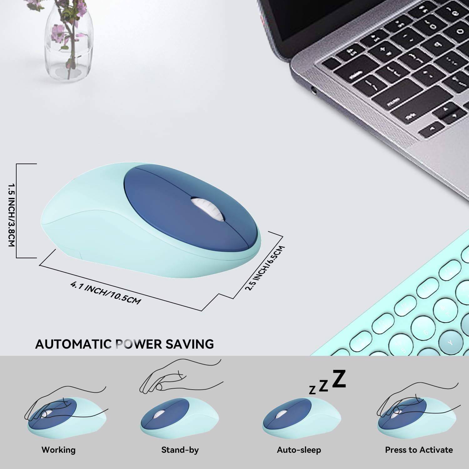 Tkvpjyyi Wireless Keyboard And Mouse Combo, 2.4Ghz Usb Cordless Round Keys Set For Laptop, Computer, Tv (Indigo Blue)
