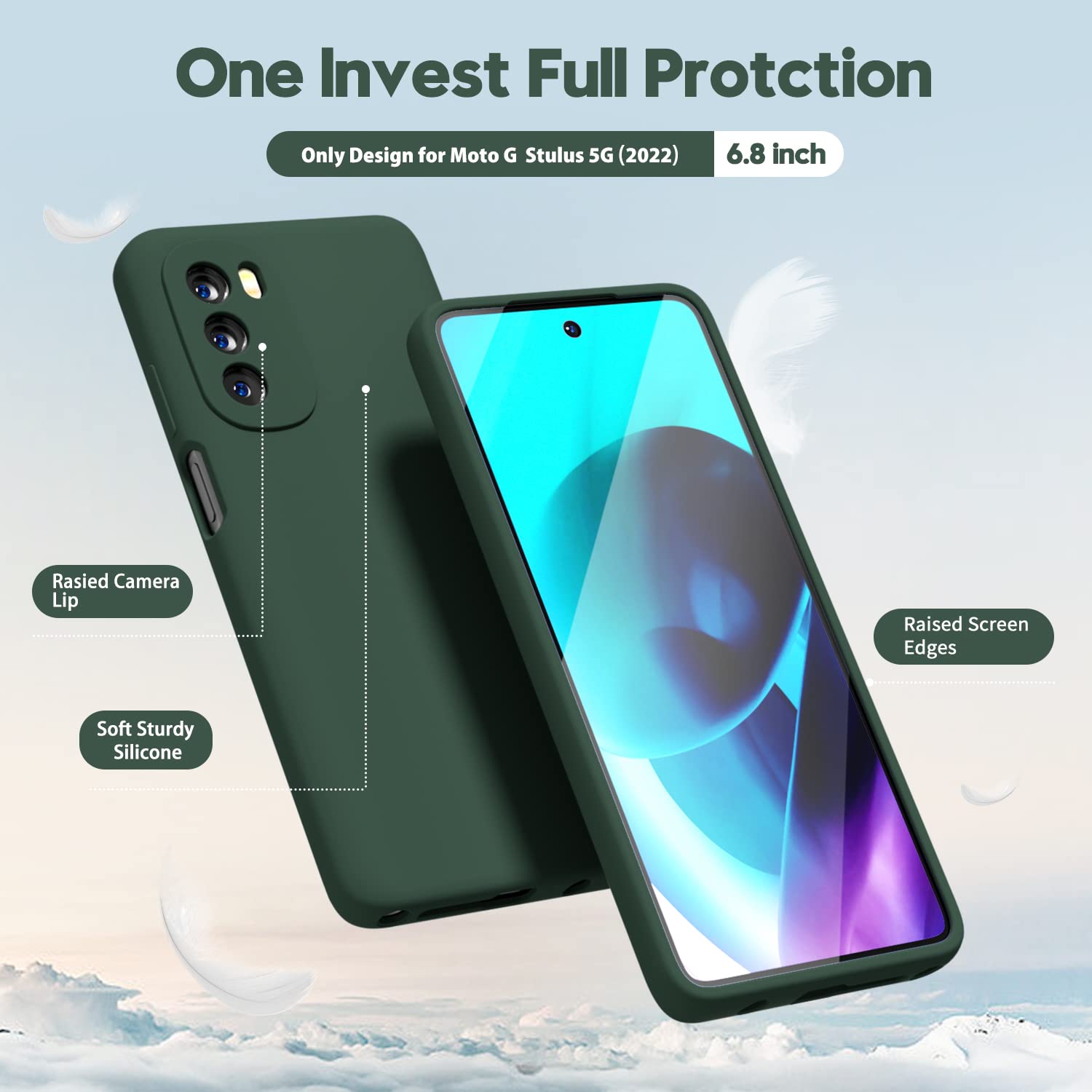 Oakxco For Motorola Moto G Stylus 5G 2022 Phone Case Liquid Silicone,Cute Thin Slim Soft Rubber Tpu Plain Smooth Gel Cover For W