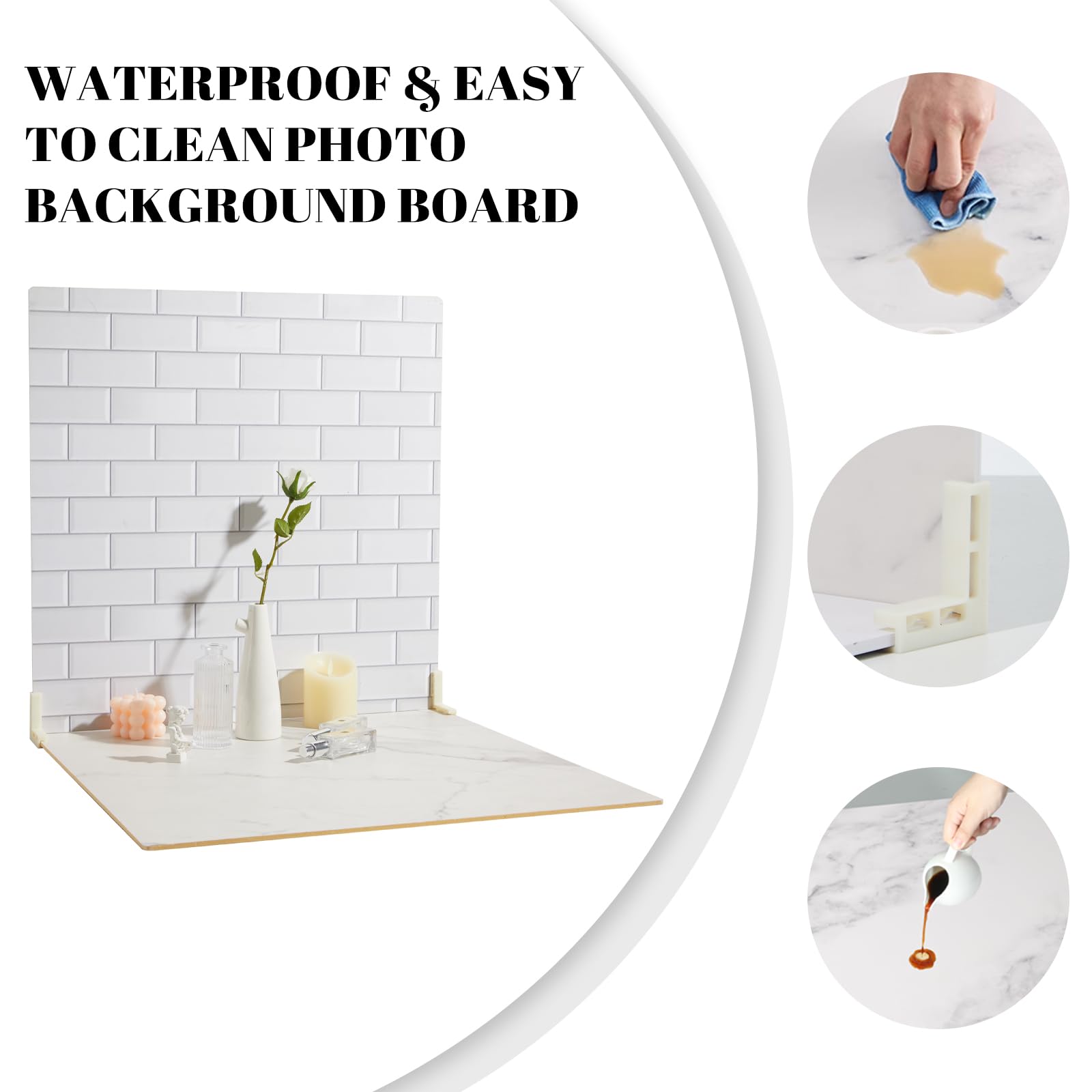 2 Pcs Boards Photo Backdrop For Flat Lay, Food Photography Background 24X24 Inch, White Marble Subway Tile Tabletop Backdrop Boa
