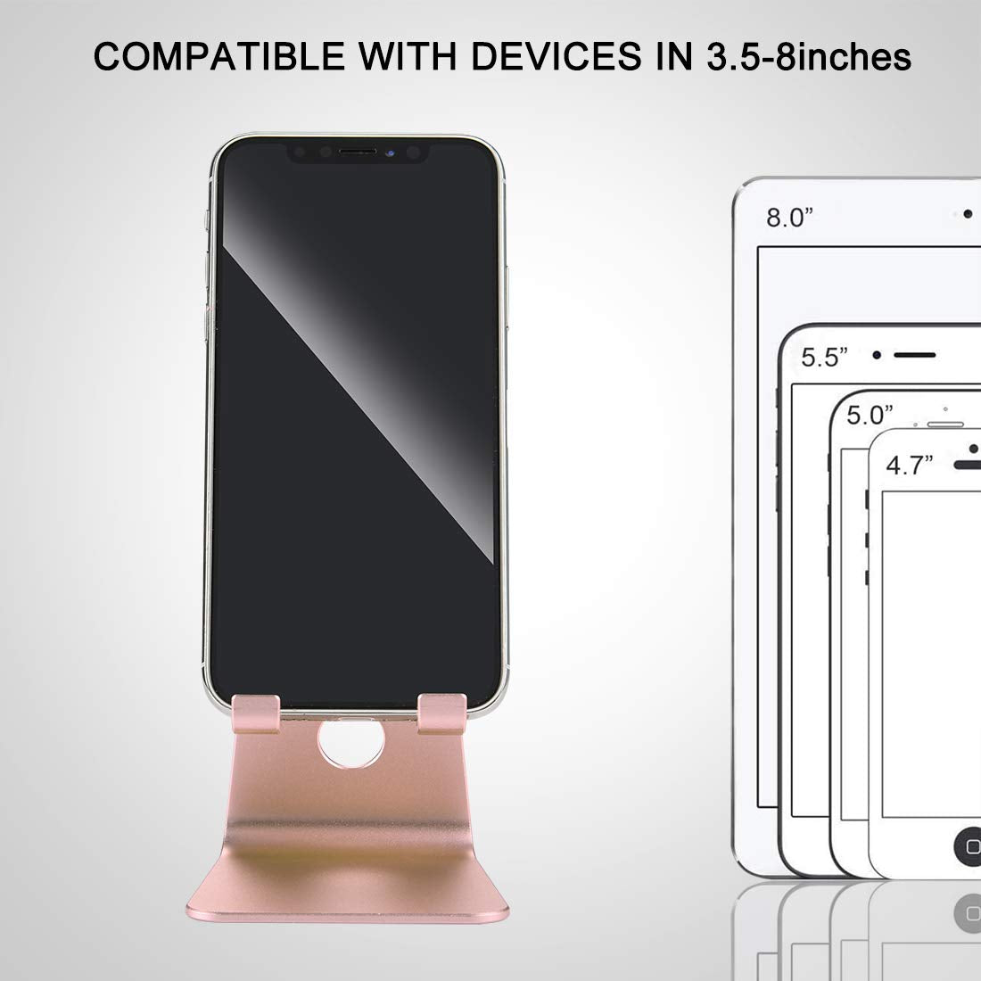 Emoly Adjustable Cell Phone Stand, 2020 Aluminum Desktop Cellphone Stand With Anti Slip Base And Convenient Charging Port, Fits All Smart Phones (Pink)