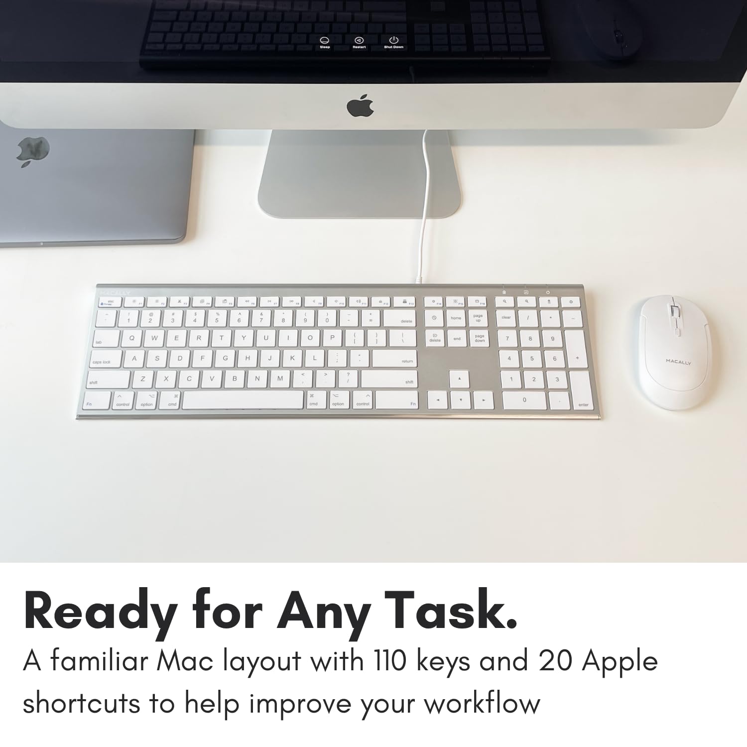 Macally Ultra Slim Usb Wired Computer Keyboard - Compatible Apple Keyboard Or Windows - Full Size Keyboard With 20 Mac Keyboard