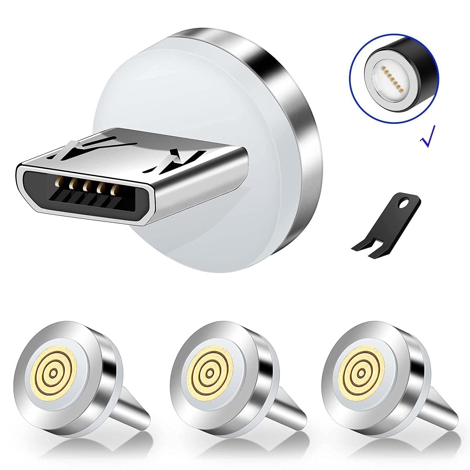 Boffdock 4Pcs 7 Pin Magnetic Connector Tips Head For Micro Usb Android Devices With 7 Contact Points