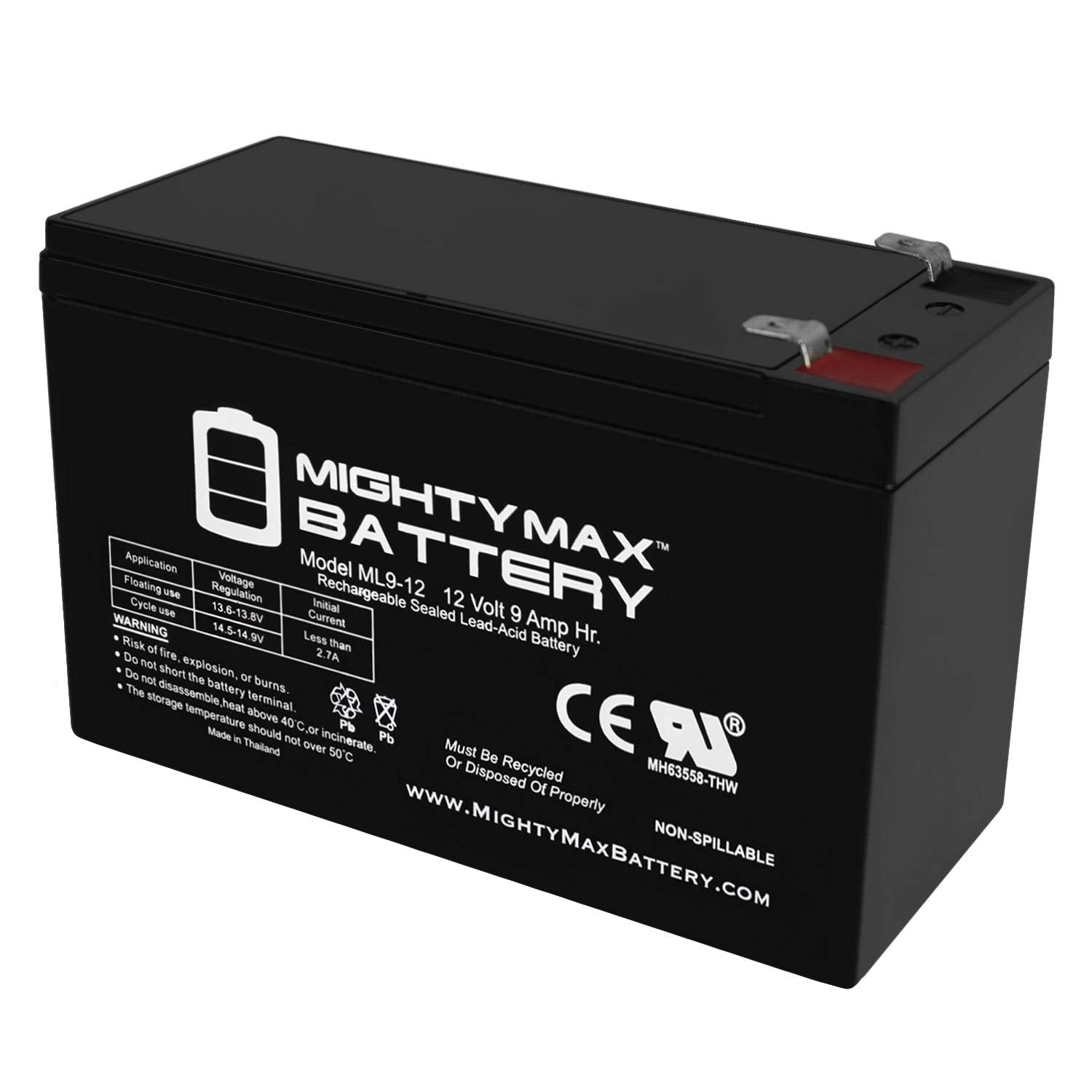 Ml9 12   12 Volt 9 Ah, F2 Terminal, Rechargeable Sla Agm Battery,Pack Of 1