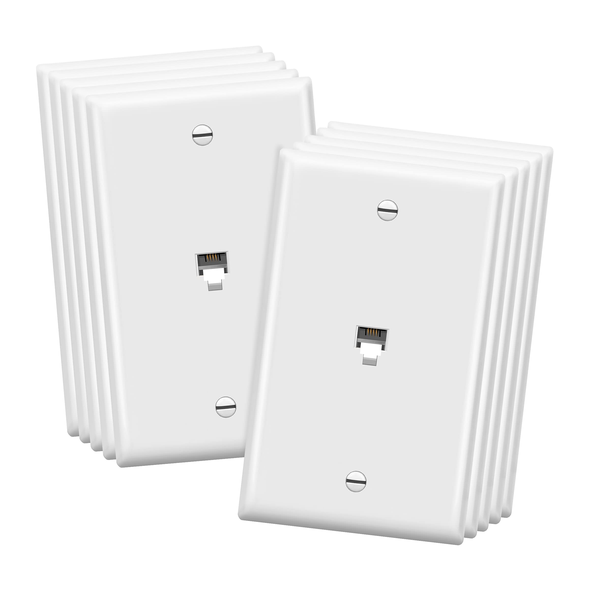 Enerlites Rj11 Telephone Jack Wall Plate, 6 Position 4 Conductor 6P4C (2 Line Support), 1 Gang 4.50'' X 2.76'', 6611 W 10Pcs, Wh