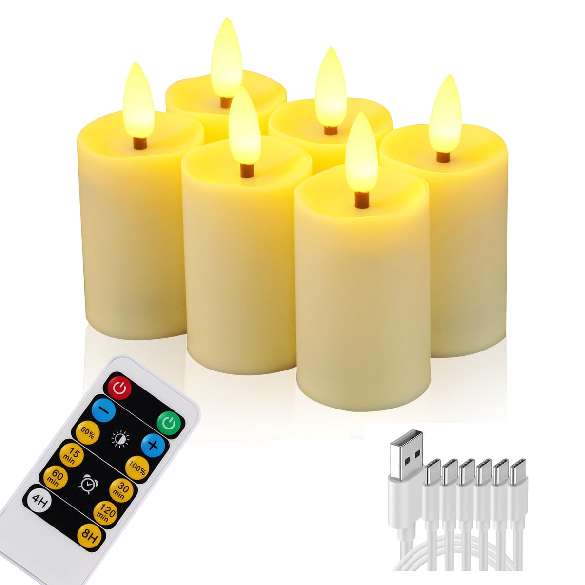 Wralwayslx 6 Pack Rechargeable Type-C Fast Charging Flameless Tea Light With Remote Control, Led Flickering Candles Votive Candl