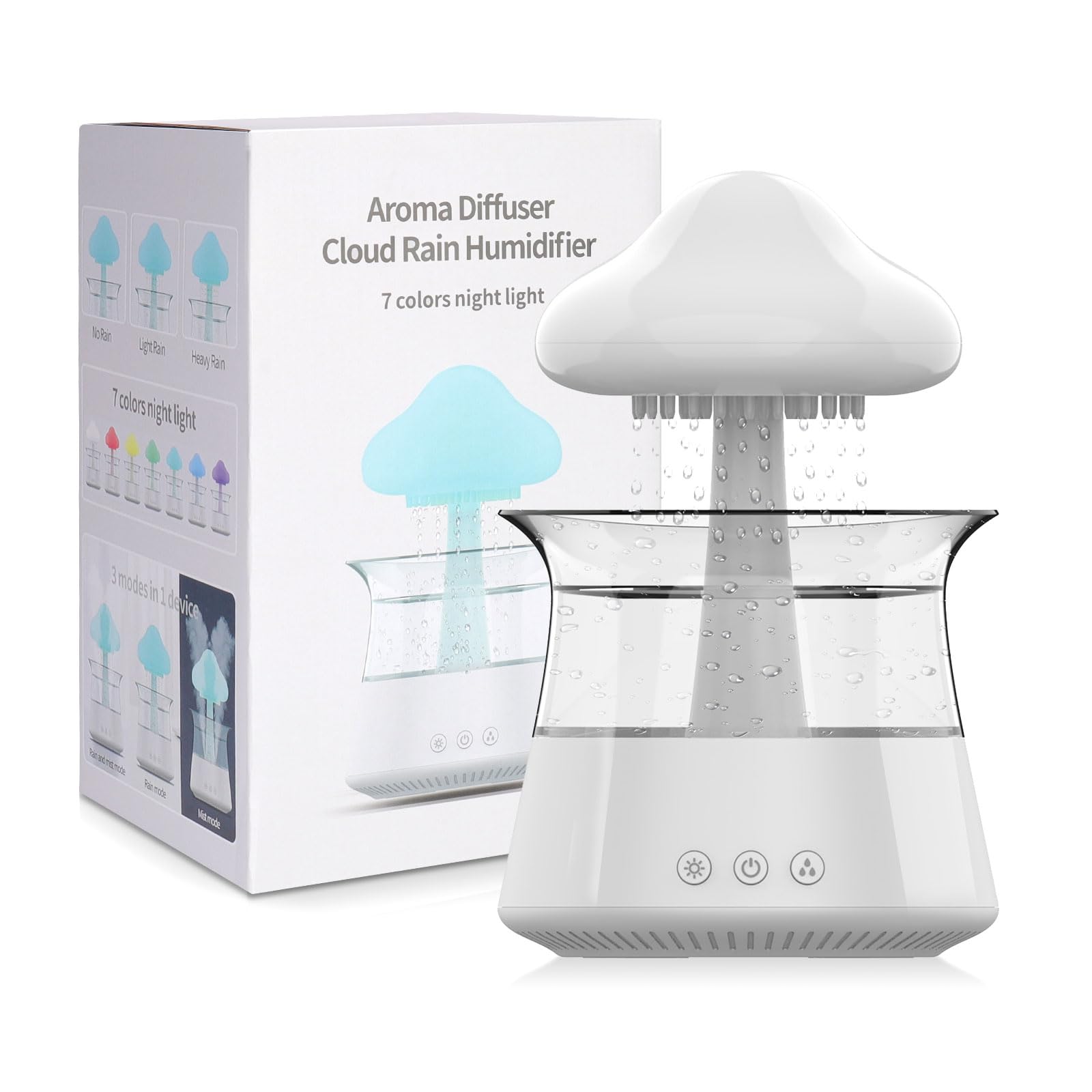 Cloud Rain Humidifier For Bedroom & Large Room Water Drip Humidifier With Remote Waterfall Lamp Mushroom Humidifier Rain Sounds