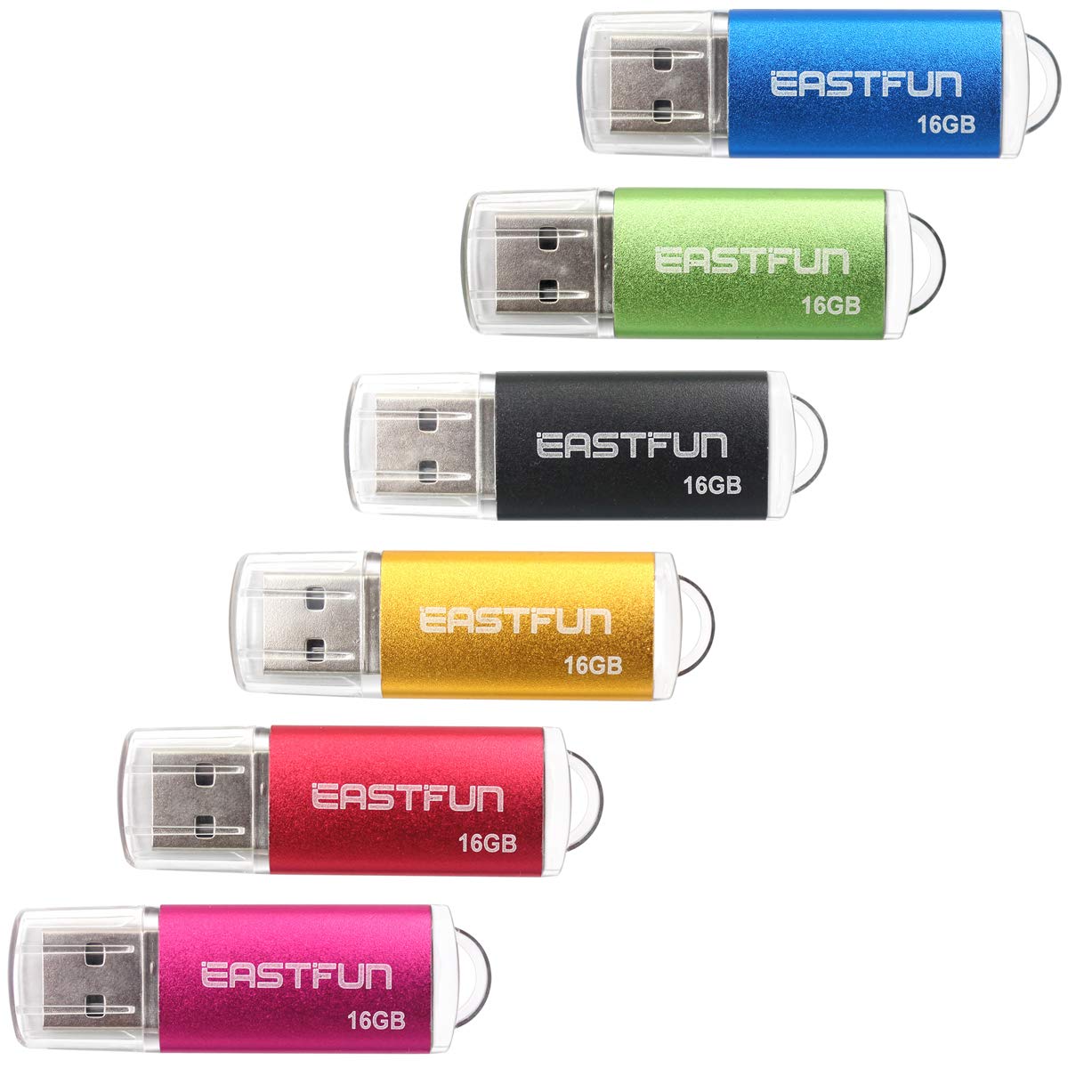 Eastfun 6 Pack 16Gb Usb 2.0 Flash Drive Memory Stick Thumb Drive Thumb Stick Jump Drive Zip Drive Pen Drive, With Led Indicator,6 Pcs Mix Colors:Rose/Red/Gold/Black/Green/Blue