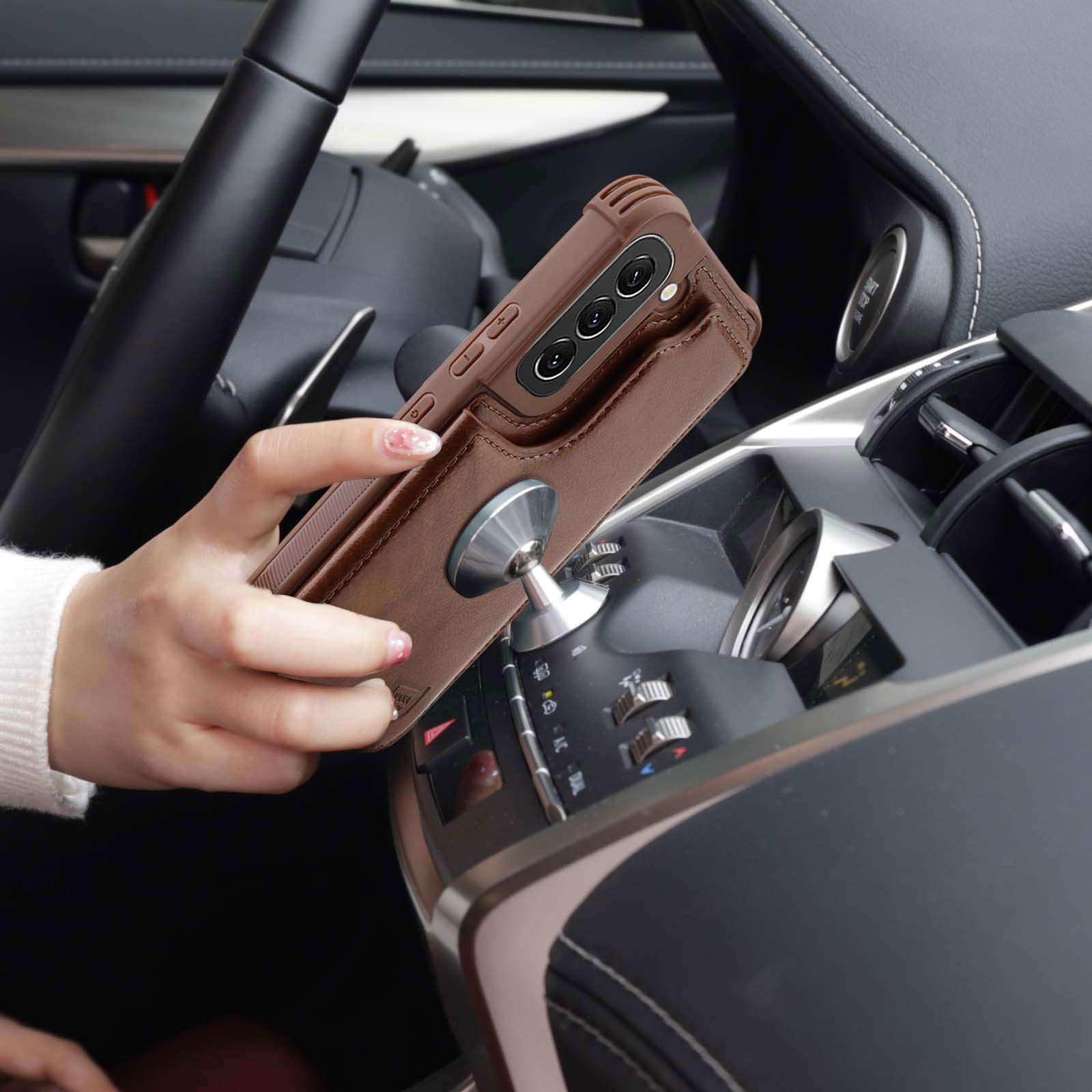 Vanavagy Wallet Case Compatible For Galaxy S23,Rfid Block Leather Flip Folio Phone Case Fits Magnetic Car Mount With Credit Card