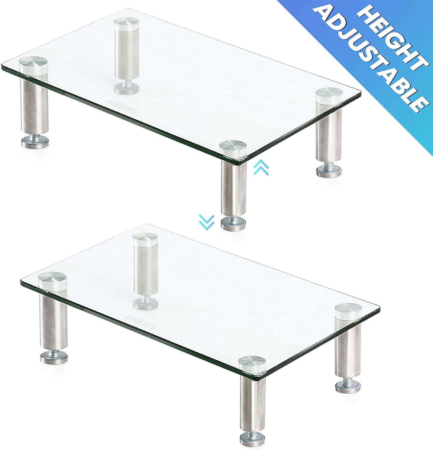 FITUEYES 2 Pack Monitor Stand �Adjustable Glass Computer Monitor Riser, Clear Desktop Stand for Laptop TV Computer Screen, Desk Organization, Office Supplies, DT103803GC