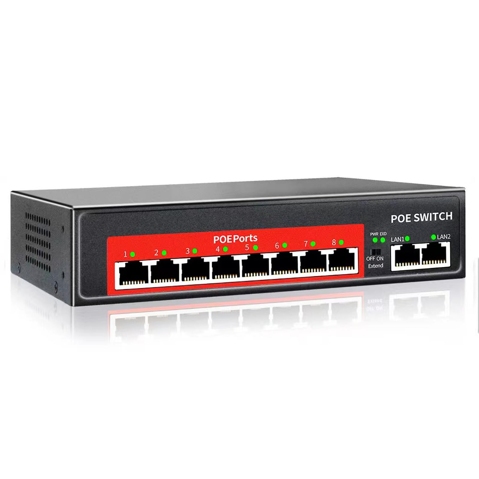 Ai Poe Switch (8 Poe Ports +2 Uplink), 802.3Af/At Poe+ 100Mbps, 120W Built In Power, Extend To 250Meter,Unmanaged Metal Plug And