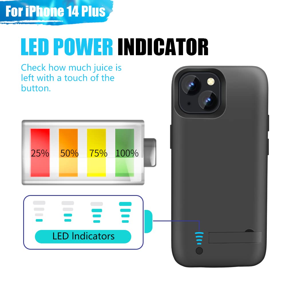 Sitong Battery Case For Iphone 14 Plus, 6000Mah Rechargeable Extended Battery Charging/Charger Case, Add 100% Extra Juice, Suppo