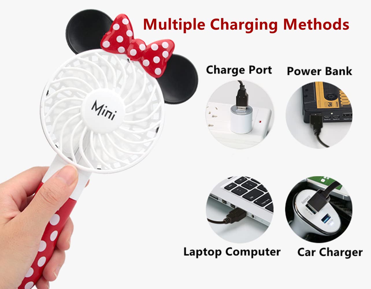 Kbinter Cute Personal Mini Fan, Handheld & Portable Usb Rechargeable 1 Speed Usb Fans With Colorful Led Light Adjustable, For In