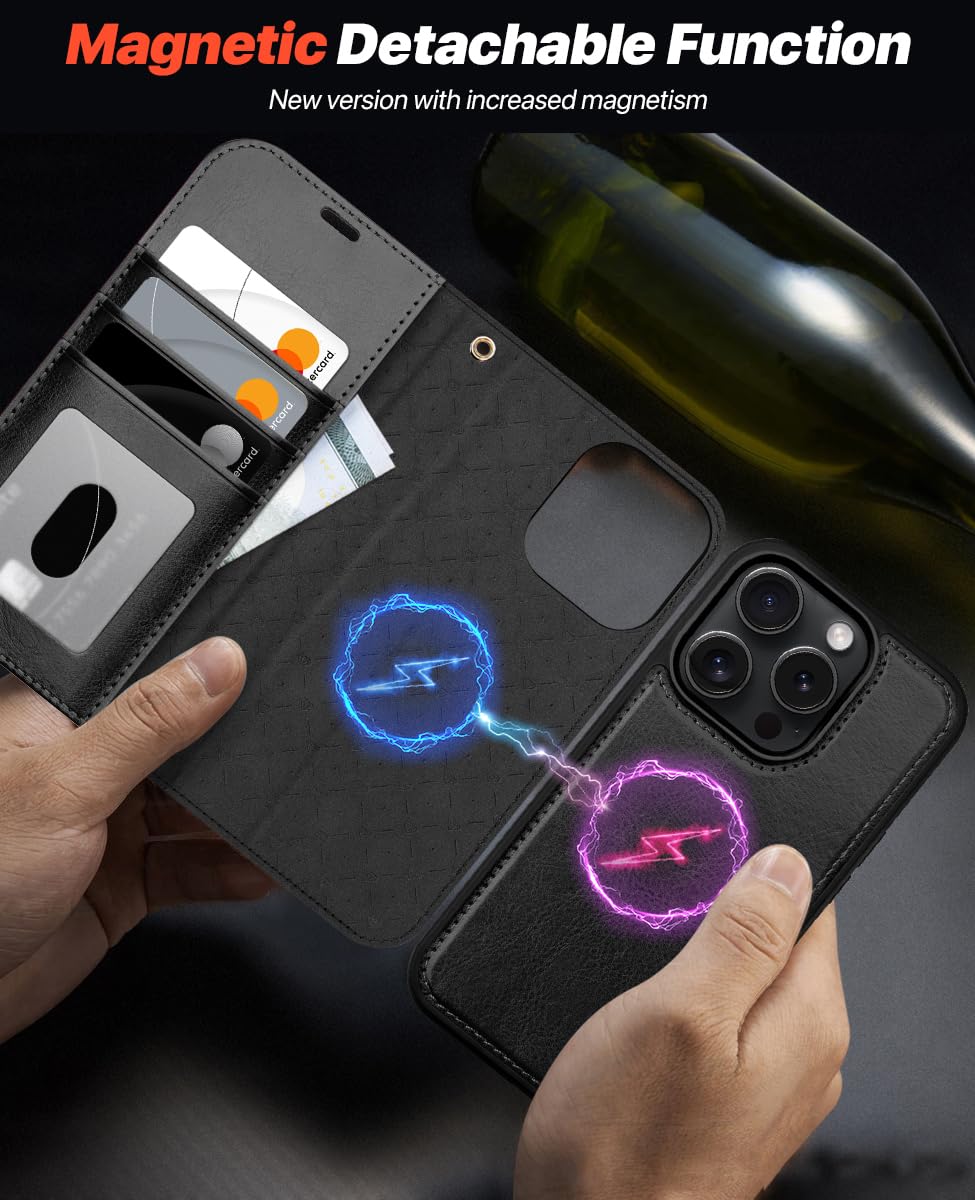 Ocase For Iphone 16 Pro Case Detachable Wallet Case With Card Holder, [2 In 1] Pu Leather Flip Folio Case With Rfid Blocking Sta