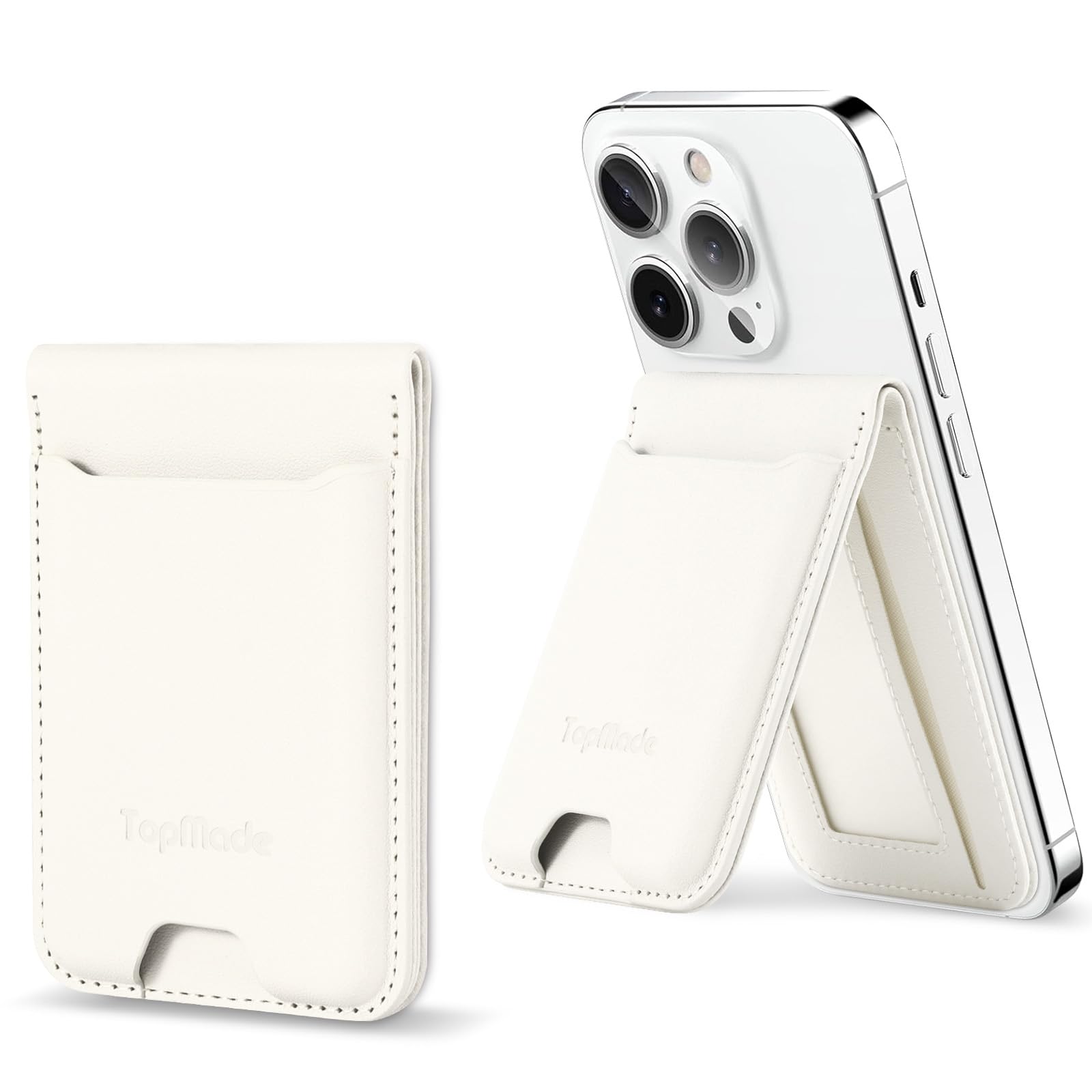 TopMade Phone Card Holder, Leather Phone Wallet Stick on with Stand, Open ID Window, 3M Adhesive Credit Card Holder for Back of 