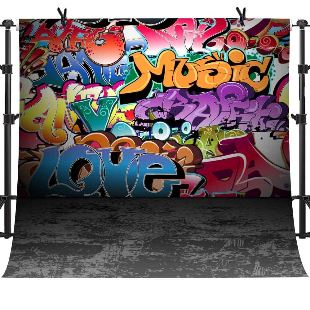 Phmojen Street Graffiti Art Photo Backdrop, 10X10Ft Extra Large Colorful 90'S Hip Hop Vintage Cement Floor Photography Backdrops