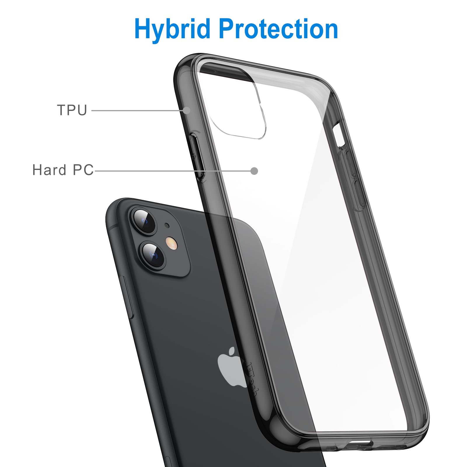 Jetech Case For Iphone 11 6.1-Inch, Non-Yellowing Shockproof Phone Bumper Cover, Anti-Scratch Clear Back (Black)