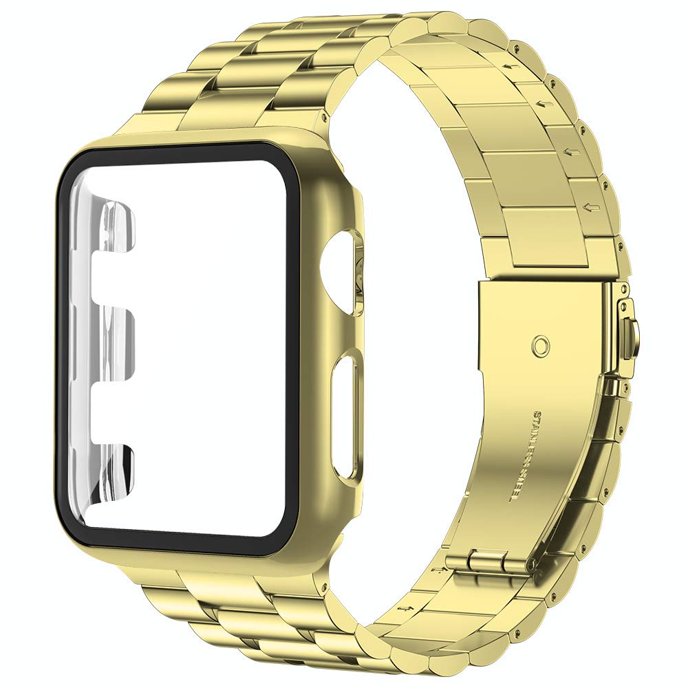 Baozai Compatible With Apple Watch Band 42Mm With Case, Stainless Steel Band And Full Cover With Iwatch Glass Screen Protector F
