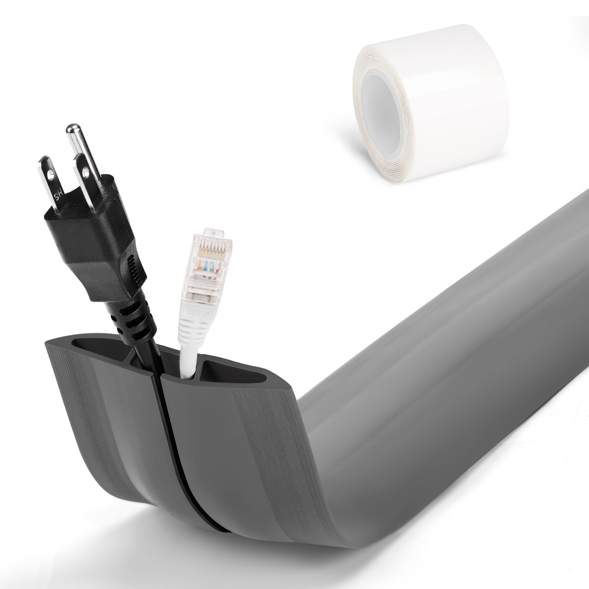 Lzeoy 4Ft Cord Hider Floor   Grey Floor Cable Hider, Wire Covers For Cords Prevent Cable Trips, Floor Cord Cover, Power Cable Ma