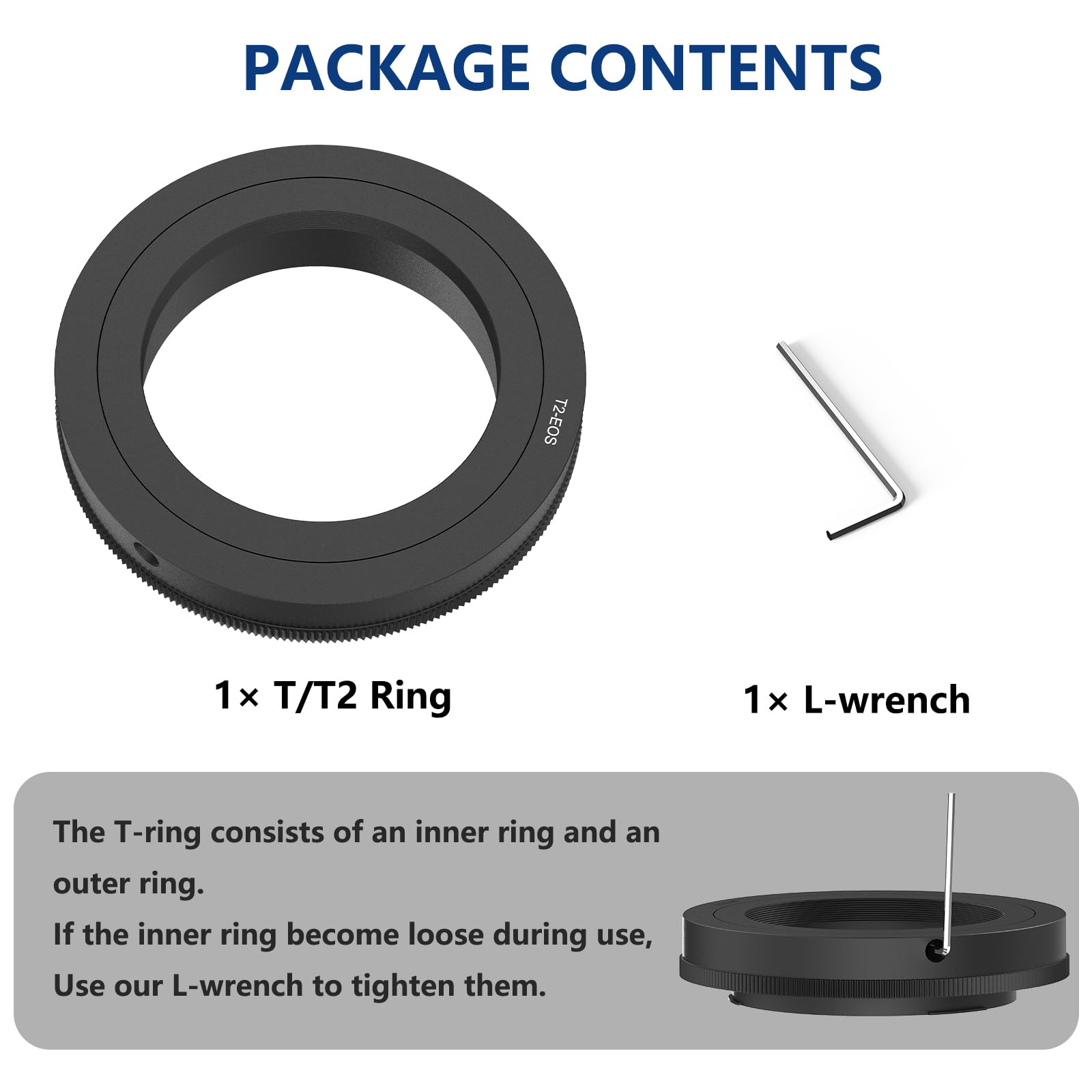 Lightdow T/T2 Mount Lens Adapter Ring For Canon Eos Rebel T3 T3I T4I T5 T5I T6 T6I T6S T7 T7I Sl1 Sl2 6D 7D 7D 60D 70D 77D 80D 5D Ii/Iii/Iv Dslr Camera